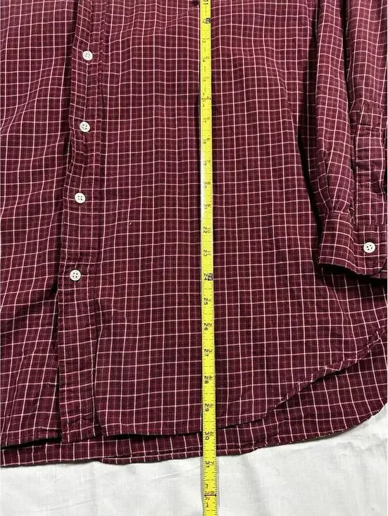 Polo Ralph Lauren Men 3XB Plaid Button Down Shirt Dark Red Green White Cotton - Picture 4 of 6